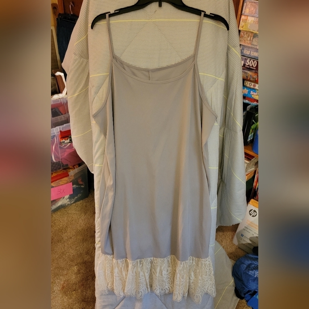 Gray Slip Tank Dress with Lacy Hem Size 1X